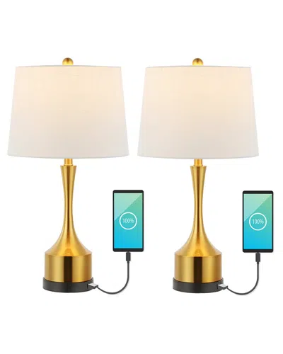 Jonathan Y Cooper 26in Set Of 2 French Country Iron Led Table Lamp With Usb Charging Port In Multi