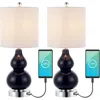 Jonathan Y Cora 22" Classic Vintage Glass Led Table Lamp With Usb Charging Port In Chrome/navy