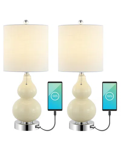 Jonathan Y Cora 22in Set Of 2 Vintage Glass Led Table Lamp With Usb Charging Port In Neutral