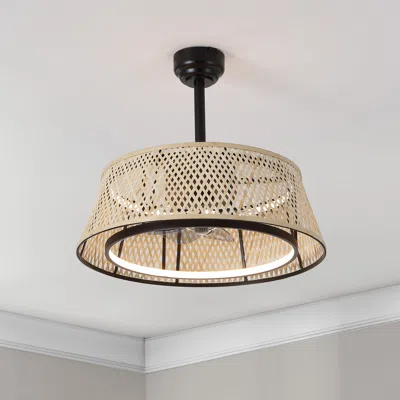 Jonathan Y Cressida Led Ceiling Fan, Metal/bamboo, App/remote Controlled, Dimmable, Adjustable In Neutral