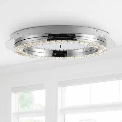 Jonathan Y Cristal 24" Integrated Iron/crystal Glam Led Flush Mount In Gray