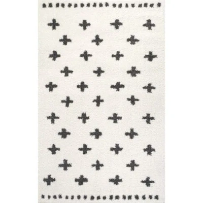 Jonathan Y Cristo Berber Geometric Shag Area Rug In White/gray