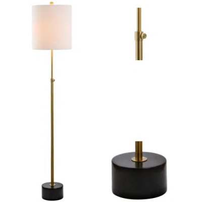 Jonathan Y Crosby 66" Adjustable Height Metal Led Floor Lamp, Brass/black Marble In Brass Gold/black