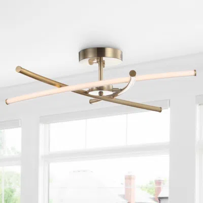 Jonathan Y Crucis 31.5" Modern Metal Integrated Led Semi Flush Mount In Gold