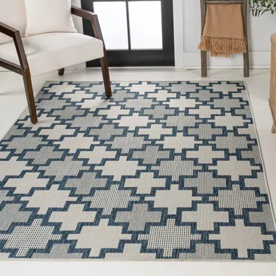 Jonathan Y Cyrus Modern Geometric Tile Pattern Indoor/outdoor Area Rug In Navy/cream