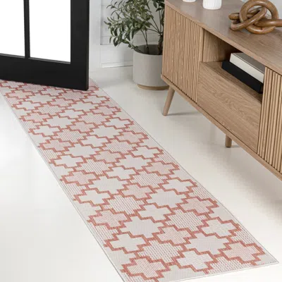 Jonathan Y Cyrus Modern Geometric Tile Pattern Indoor/outdoor Area Rug In Salmon/cream
