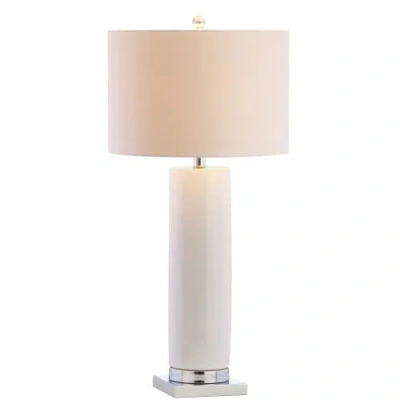 Jonathan Y Dallas 31.5" Ceramic Led Table Lamp In White/chrome