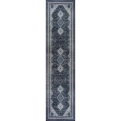 Jonathan Y Dalyan Geometric Medallions Machine-washable Area Rug In Navy/light Gray