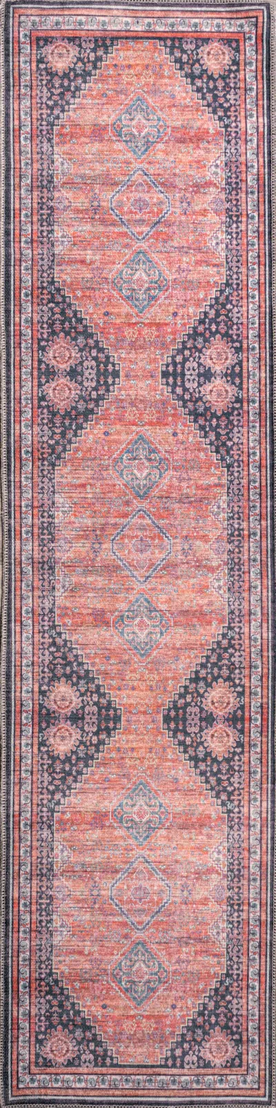 Jonathan Y Dalyan Geometric Medallions Washable Terra/navy 2 Ft. X 10 Ft. Runner Rug In Black