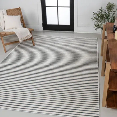 Jonathan Y Damon Classic Coastal Pinstripe Reversible Machine-washable Indoor/outdoor Area Rug In Navy/cream