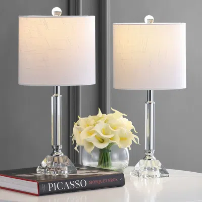 Jonathan Y Dana 19.5" Crystal Column/metal Led Table Lamp (set Of 2) In Metallic