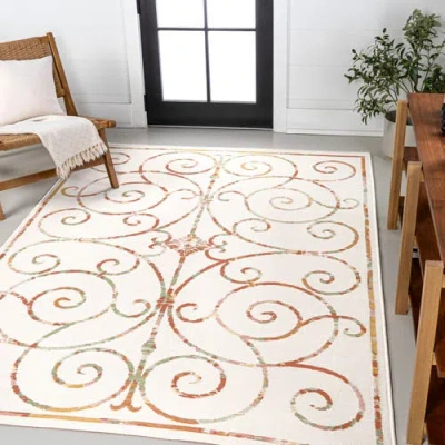 Jonathan Y Danae Classic Cottage Filigree Scroll Reversible Machine-washable Indoor/outdoor Area Rug In Cream/terra