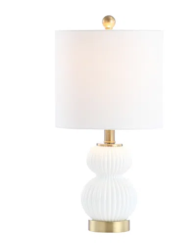 Jonathan Y Daphne 20in Ribbed Metal Glass Led Table Lamp In White
