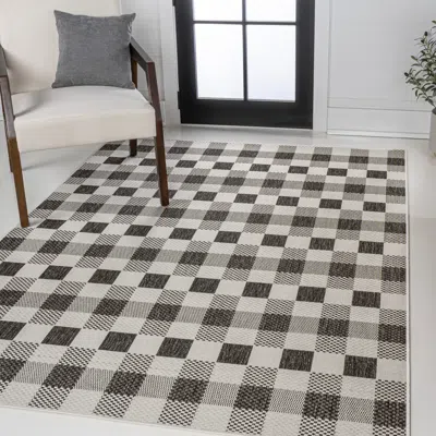 Jonathan Y Darcy Traditional Geometric Bold Gingham Black/cream Indoor/outdoor Area Rug In Brown