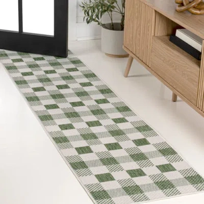 Jonathan Y Darcy Traditional Geometric Bold Gingham Indoor/outdoor Area Rug In Green/cream