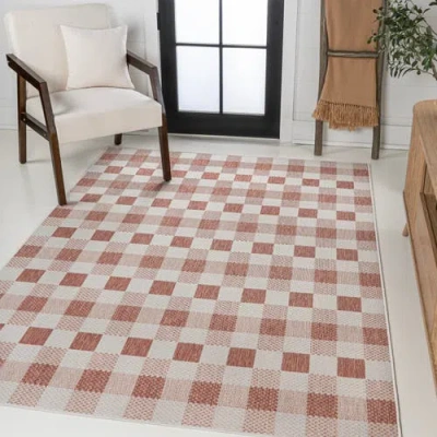 Jonathan Y Darcy Traditional Geometric Bold Gingham Indoor/outdoor Area Rug In Salmon/cream