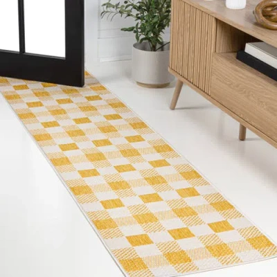 Jonathan Y Darcy Traditional Geometric Bold Gingham Indoor/outdoor Area Rug In Yellow/cream