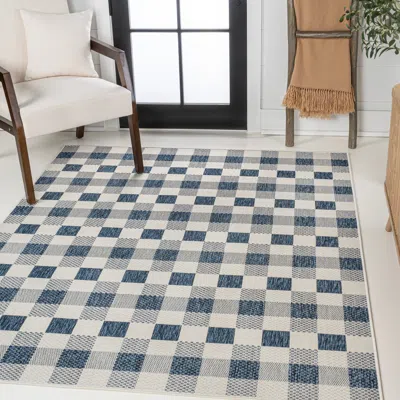 Jonathan Y Darcy Traditional Geometric Bold Gingham Salmon/cream 3 Ft. X 5 Ft. Indoor/outdoor Area Rug In Blue