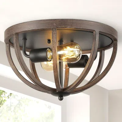 Jonathan Y Darlene 13" 2-light Iron Rustic Farmhouse Led Flush Mount In Brown