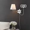 Jonathan Y David 1-light French Country Swing Arm Wall Sconce With Led, Usb Port, And Pull-chain In Chrome/grey