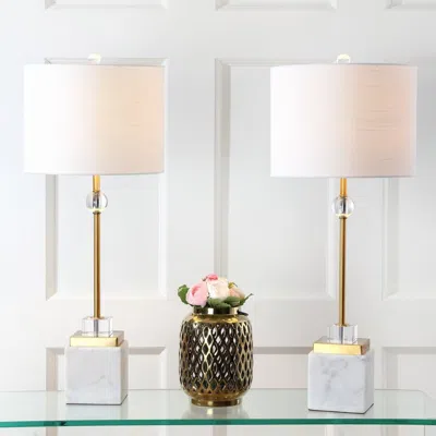 Jonathan Y Dawson 30" Marble/crystal Led Table Lamp (set Of 2) In Neutral