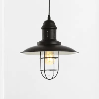Jonathan Y Deere 12" Adjustable Iron/glass Cage Light Led Pendant In Black
