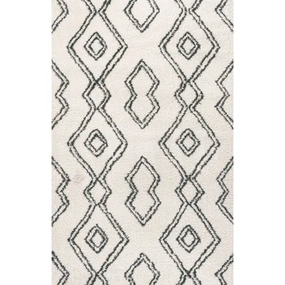 Jonathan Y Deia Moroccan Style Diamond Shag Area Rug In White/gray
