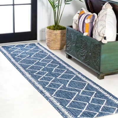 Jonathan Y Derya  Diamond Trellis Indoor/outdoor Area Rug In Blue/ivory