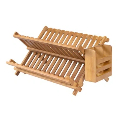 Jonathan Y Designs Arlen Farmhouse Foldable 2-tier Dish Drying Rack With Detachable Utensil Holder In Brown