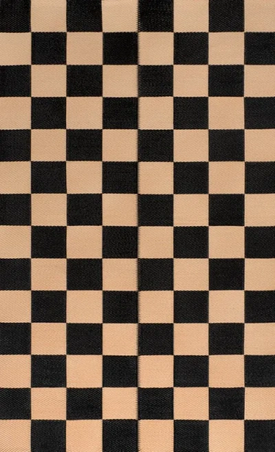 Jonathan Y Designs Bishop Geometric Checker Foldable Waterproof Reversible Plastic Straw Outdoor Rug In Black/cream