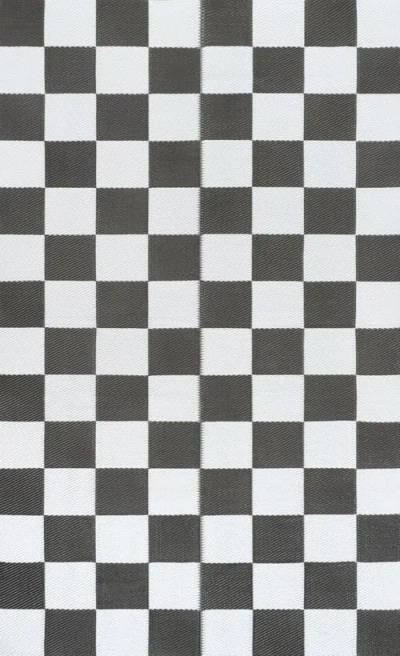 Jonathan Y Designs Bishop Geometric Checker Foldable Waterproof Reversible Plastic Straw Outdoor Rug In Gray/white