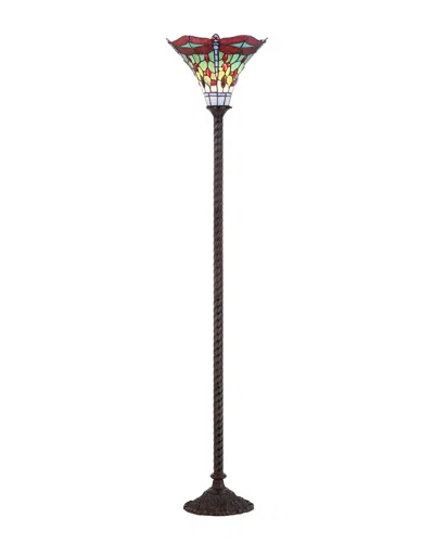 Jonathan Y Designs Dragonfly Tiffany-style 71in Torchiere Floor Lamp In Multi