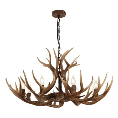 Jonathan Y Designs Eldora 36" 8-light Rustic Farmhouse Adjustable Resin Antler Led Chandelier, Brown