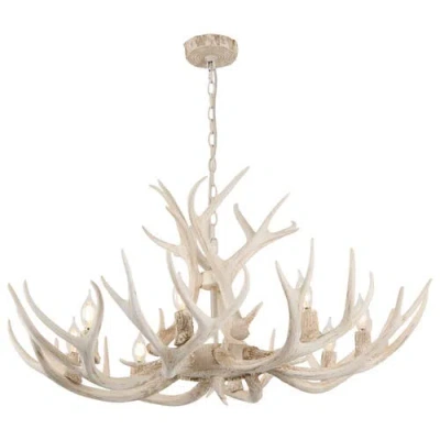 Jonathan Y Designs Eldora 36" 8-light Rustic Farmhouse Adjustable Resin Antler Led Chandelier, Brown In Beige