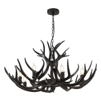 Jonathan Y Designs Eldora 36" 8-light Rustic Farmhouse Adjustable Resin Antler Led Chandelier, Brown In Black