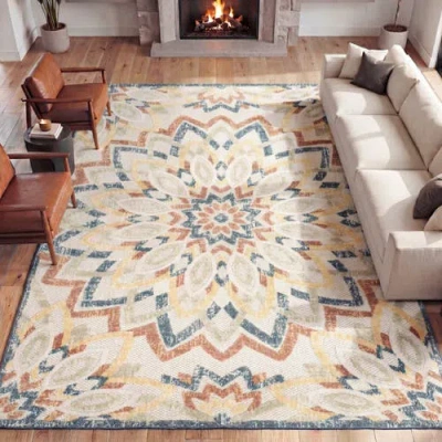 Jonathan Y Designs Flora Abstract Bold Mandala High-low Indoor/outdoor Rug In Multi