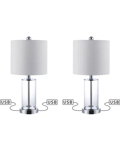 Jonathan Y Designs Jonathan Y Abner 21in Glass Modern Contemporary Usb Charging Led Table Lamp In Silver