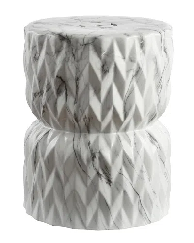 Jonathan Y Designs Jonathan Y Chevron Drum White Marble Finish Ceramic Garden Stool
