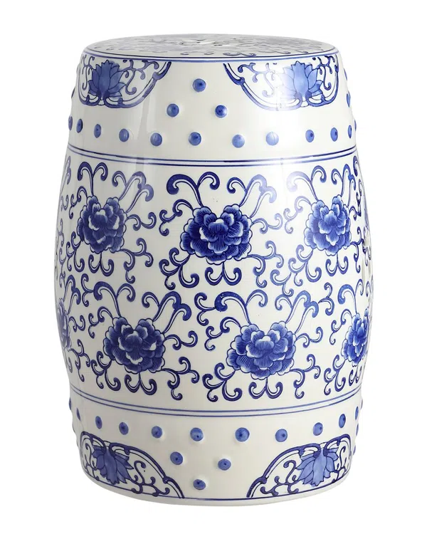 JONATHAN Y Keramik-Hocker Lotus Flower – 33x33x45,7 Cm, Chinoiserie Design Für Garten, Terrasse & Wohnraum