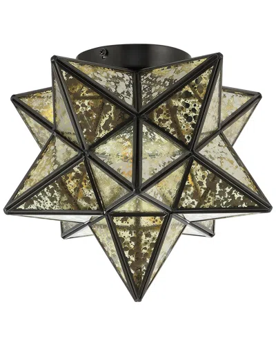 Jonathan Y Designs Jonathan Y Stella 12in Moravian Star Metal/mercury Glass Led Flush Mount In Green