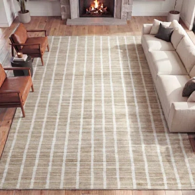 Jonathan Y Designs Orton Distressed Ticking Stripe Non-slip Machine-washable Rug In Brown