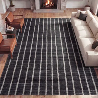 Jonathan Y Designs Orton Distressed Ticking Stripe Non-slip Machine-washable Rug In Black