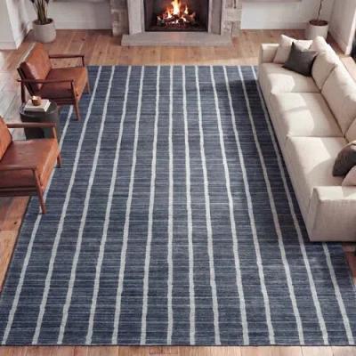 Jonathan Y Designs Orton Distressed Ticking Stripe Non-slip Machine-washable Rug In Blue