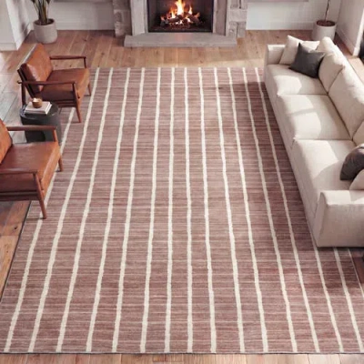 Jonathan Y Designs Orton Distressed Ticking Stripe Non-slip Machine-washable Rug In Brown