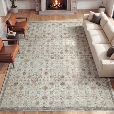 Jonathan Y Designs Petunia Distressed All-over Floral Border Non-slip Machine-washable Rug In Multi