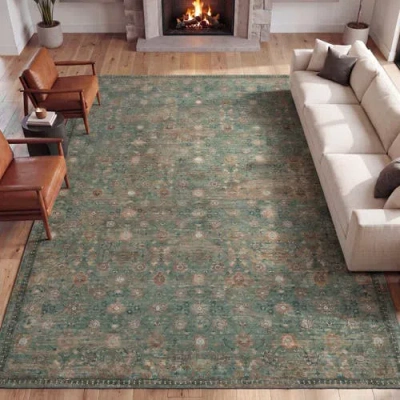 Jonathan Y Designs Petunia Distressed All-over Floral Border Non-slip Machine-washable Rug In Brown