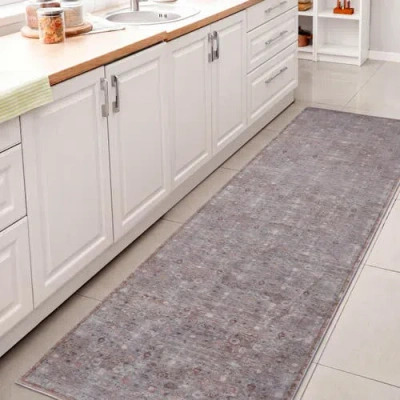 Jonathan Y Designs Petunia Distressed All-over Floral Border Non-slip Machine-washable Rug In Gray