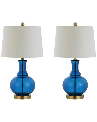 Jonathan Y Designs Set Of 2 Lavelle 25in Glass Table Lamps In Blue