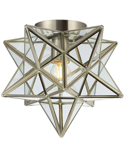 Jonathan Y Designs Stella 12 Moravian Star Metal Glass Led Flush Mount In Silver