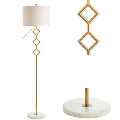 Jonathan Y Diamante 61.5" Modern Gilt Metal With Marble Based Led Floor Lamp, Gold/white In Gold Leaf/white